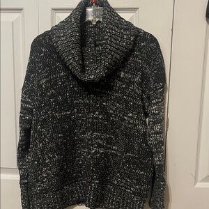 Jones New York Marled Black and White Cowl Neck Sweater